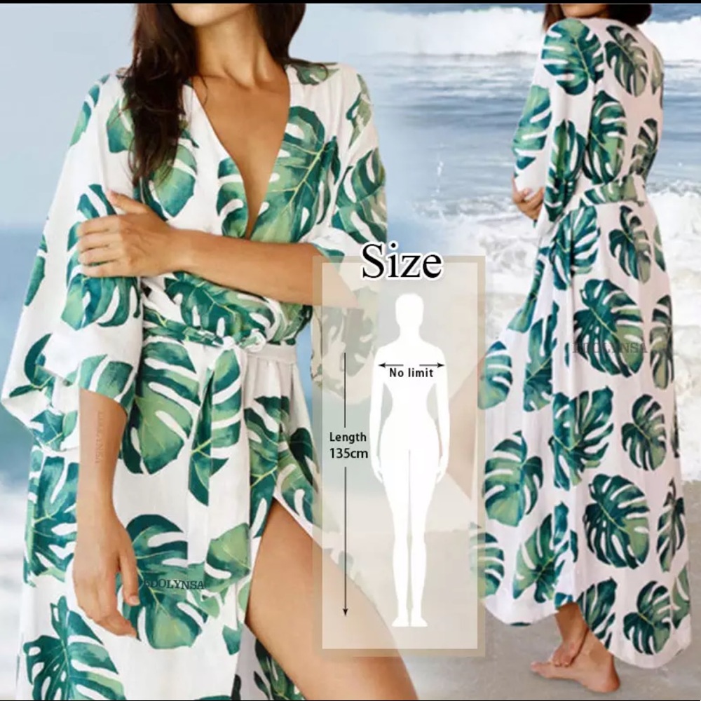 Beautiful tunic robe cover up new green white